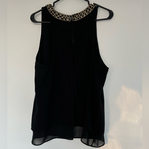 Topshop Black Open Back Tank with Beaded Collar - Size Large - Picture 2 of 3